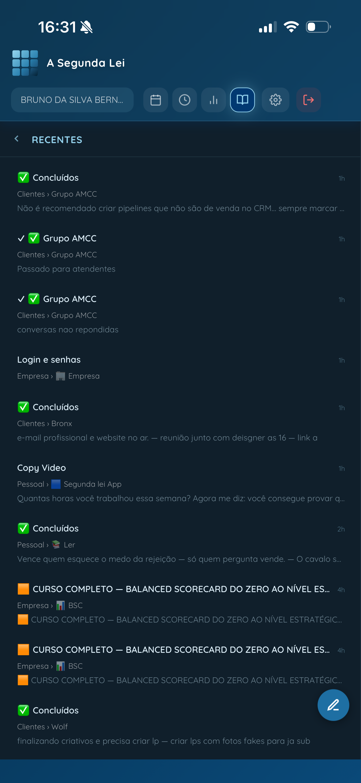 Aba de Aprendizados do App A Segunda Lei